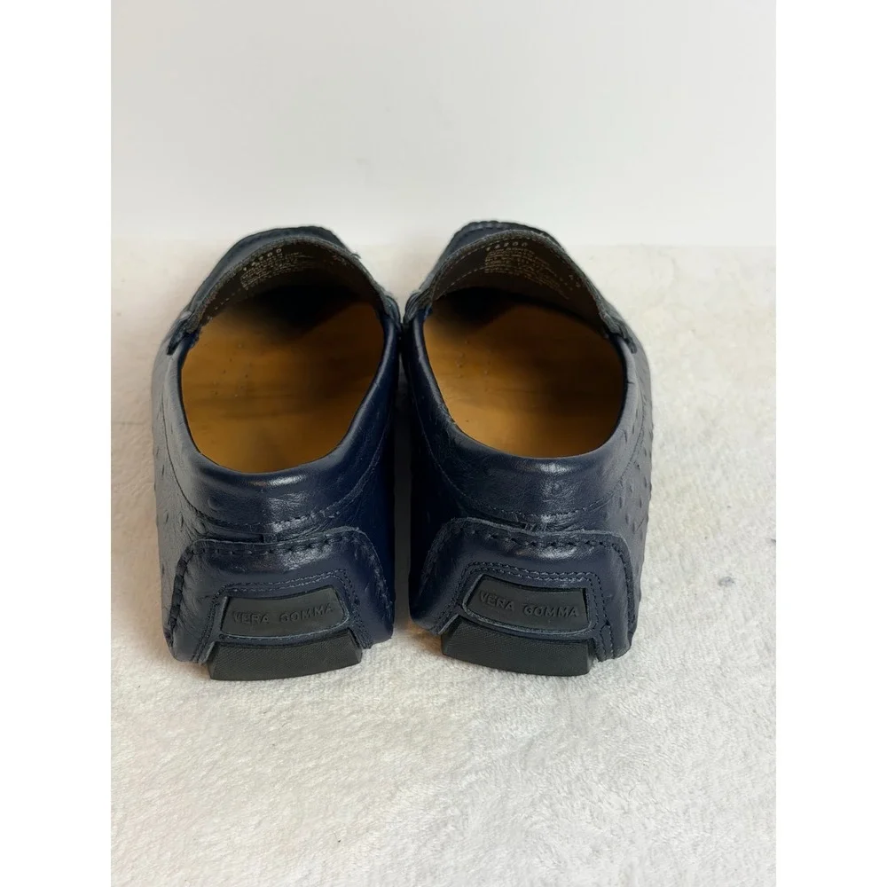 Jon Somen Prive Ostrich Print Leather Driving Loafers Navy Men's 42